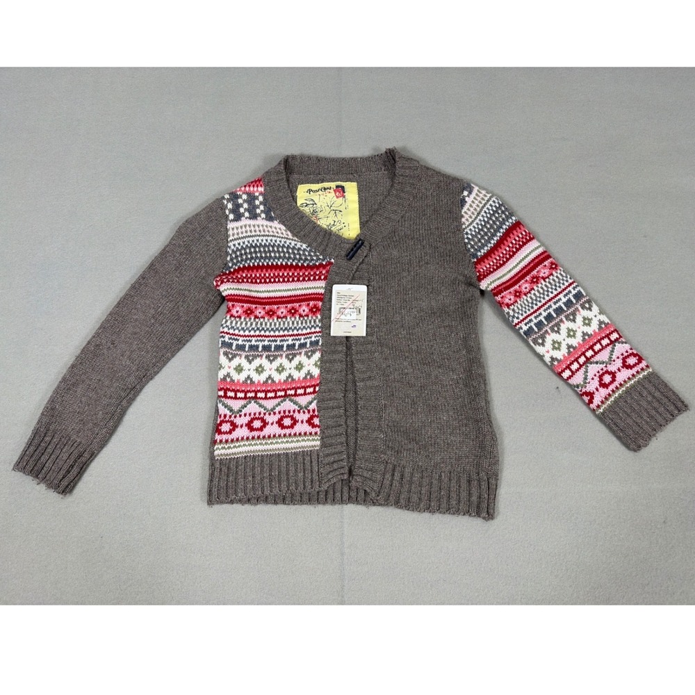 Kanz PostCard Mini Girls Fair Isle Toggle Cardigan Brown Red Size 4Y 104 NWT